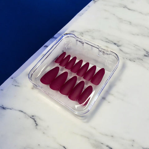 Burgundy Almond Matte - Press On  Nails