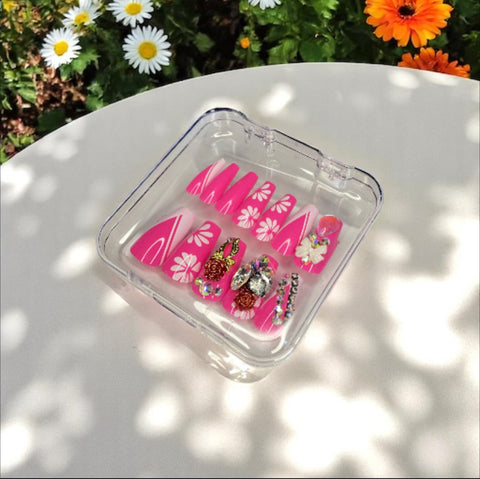 Pink Floral Stones - Press On Nails