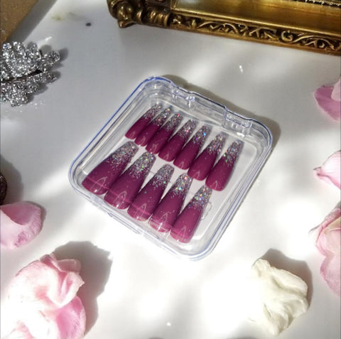 Burgundy Glittery Tip - Press On Nails